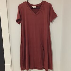 Elegant V-Neck Mini Dress in Terracotta